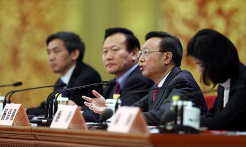 Chinese Foreign Minister Yang Jiechi answers questions during a news conference on the sidelines of the first session of the 12th National People's Congress (NPC) at the Great Hall of the People in Beijing, China, March 9, 2013. Photo: Xinhua