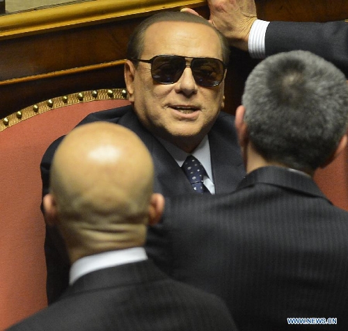 Italy's former Premier Silvio Berlusconi is seen during voting for the speaker of Italy's Senate in Rome, Italy, on March 16, 2013. Italy's new parliament on Saturday elected the speakers of the Chamber of Deputies and of the Senate, ending a two-day session on its second official day as the country's legislative body. (Xinhua/Alberto lingria) 