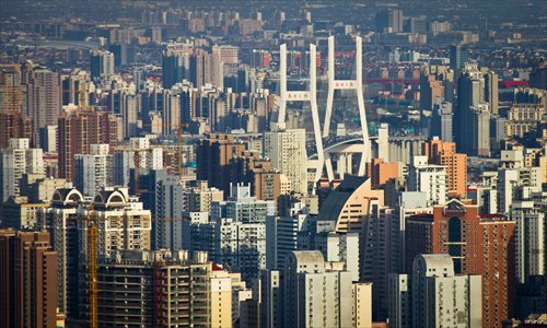 Nanpu Bridge was completed in 1991 and was the first bridge in downtown Shanghai to cross the Huangpu River. Photos: Cai Xianmin/GT