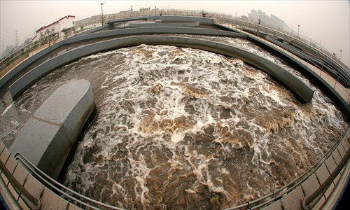 A tank used to process polluted water in Nantong, Jiangsu Province. The tank can process 50,000 tons of water per day. Photo: IC