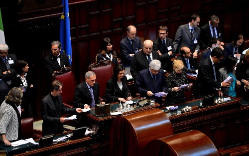 Chamber of Deputies Speaker Laura Boldrini (C) presides over the voting in Rome, Italy, on April 20, 2013. Italian President Giorgio Napolitano on Saturday won election for a second mandate in a move to solve Italy's political impasse. (Xinhua/Xu Nizhi) 