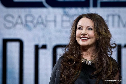 British singer Sarah Brightman looks on at a press conference for her China tour performance in Beijing, capital of China, Feb. 28, 2013. The British soprano will kick off her China tour Dreamchaser in June as she will perform in Beijing, Shanghai, Taipei, Guangzhou, Shenzhen and Nanning. (Xinhua/Zheng Huansong) 