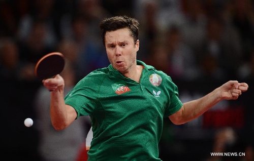 Vladimir Samsonov of Belarus competes during men's singles round of 16 against Matsudaira Kenta of Japan at the 2013 World Table Tennis Championships in Paris, France on May 18, 2013. Vladimir Samsonov lost 3-4. (Xinhua/Tao Xiyi) 