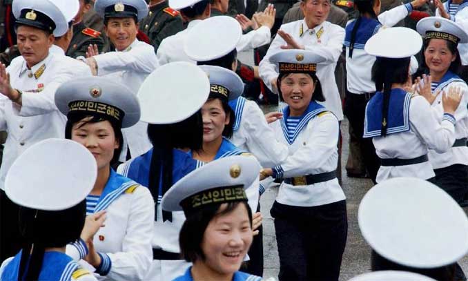 North Korean soldiers celebrate North Korean leader Kim Jong-un's receiving the rank of Marshal at the April 25 House of Culture Square in the capital, Pyongyang on Wednesday. Photo: Xinhua 
