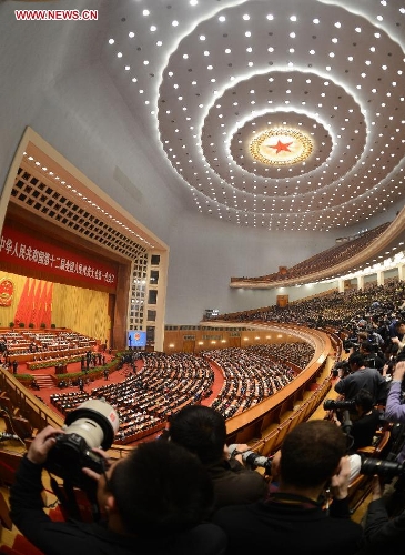    The closing meeting of the first session of the 12th National People's Congress (NPC) is held at the Great Hall of the People in Beijing, capital of China, March 17, 2013. (Xinhua/Wang Peng)
