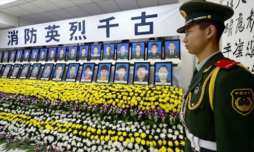 Memorial hall set up for killed firefighters in Tianjin blasts