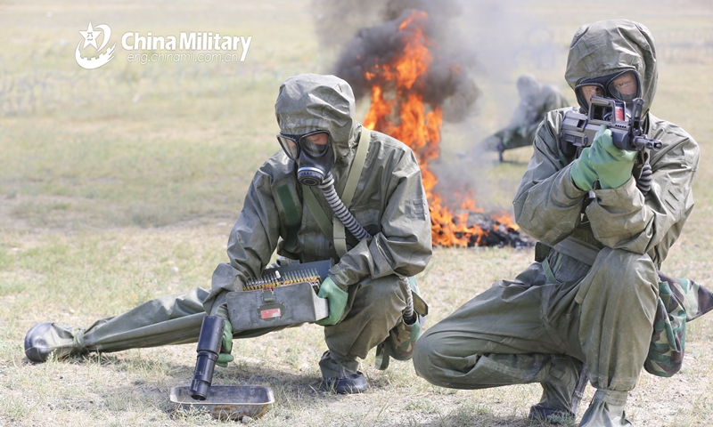 Chemical defense troops take samples from scenario affected area - Global  Times