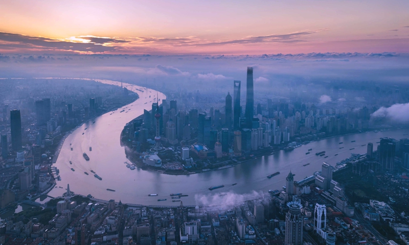 Aerial photo taken on June 21, 2018 shows morning view of the Lujiazui area in Pudong of Shanghai, east China.Photo:Xinhua