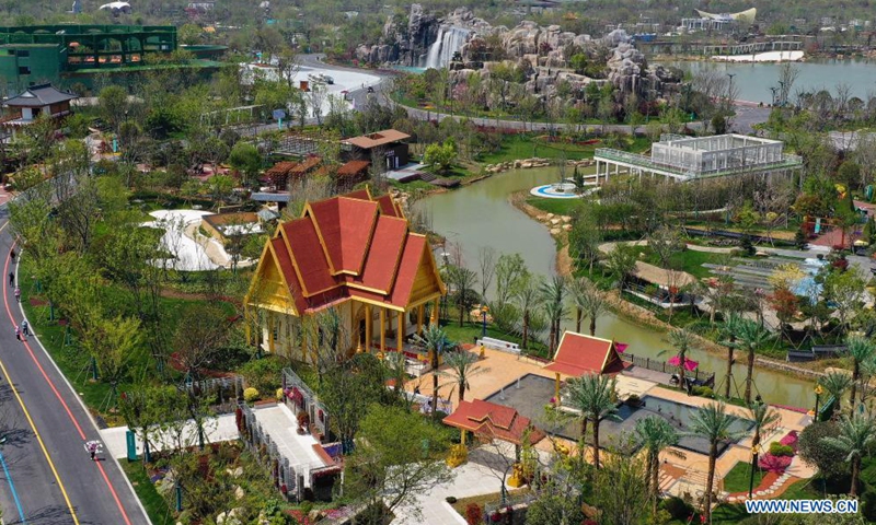 Aerial photo taken on April 8, 2021 shows the view of the International Horticultural Exposition in Yangzhou, east China's Jiangsu Province. The International Horticultural Exposition opened to the public on Thursday in Yangzhou, featuring more than 60 exhibition gardens from around the world.Photo:Xinhua