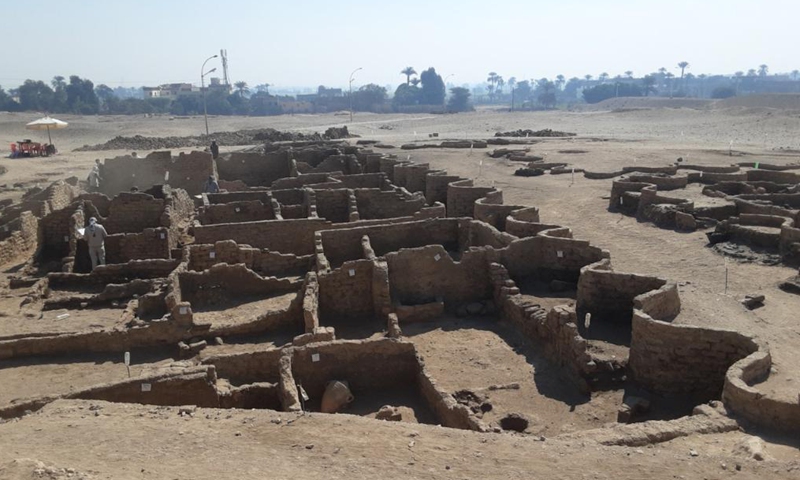 Photo taken on April 8, 2021 shows the archeological site of the Lost Gold City in Luxor, Egypt. An Egyptian archeological mission announced on Thursday the discovery of a 3,000-year-old Lost Gold City (LGC) in Egypt's monument-rich city of Luxor.Photo:Xinhua