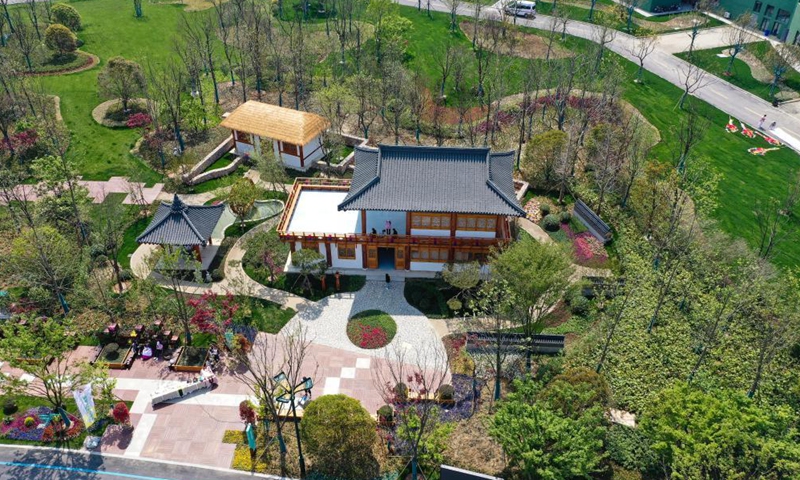 Aerial photo taken on April 8, 2021 shows the view of the International Horticultural Exposition in Yangzhou, east China's Jiangsu Province. The International Horticultural Exposition opened to the public on Thursday in Yangzhou, featuring more than 60 exhibition gardens from around the world.Photo:Xinhua