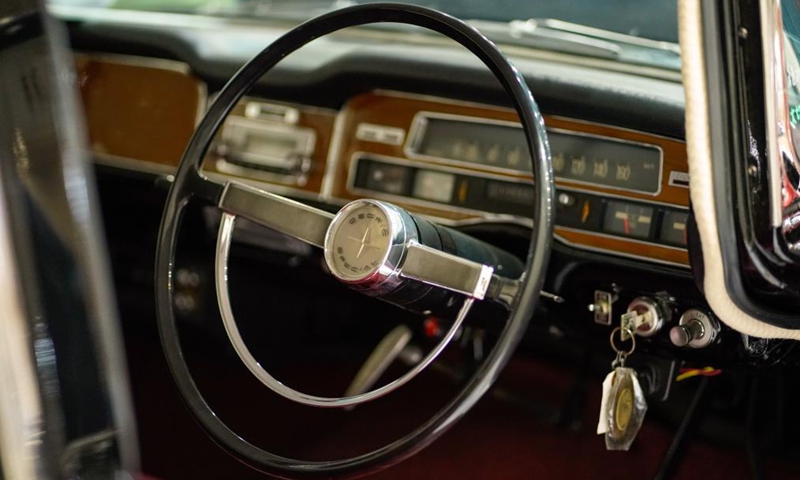 Interior of a 1964 Nissan Cedric 2800 Special is seen during the Automobile Council 2021 car show at Makuhari Messe convention center in Chiba, Japan on April 9, 2021. The show, displaying a wide range of classic vehicles, aims to promote automobile culture and lifestyle in Japan.Photo:Xinhua