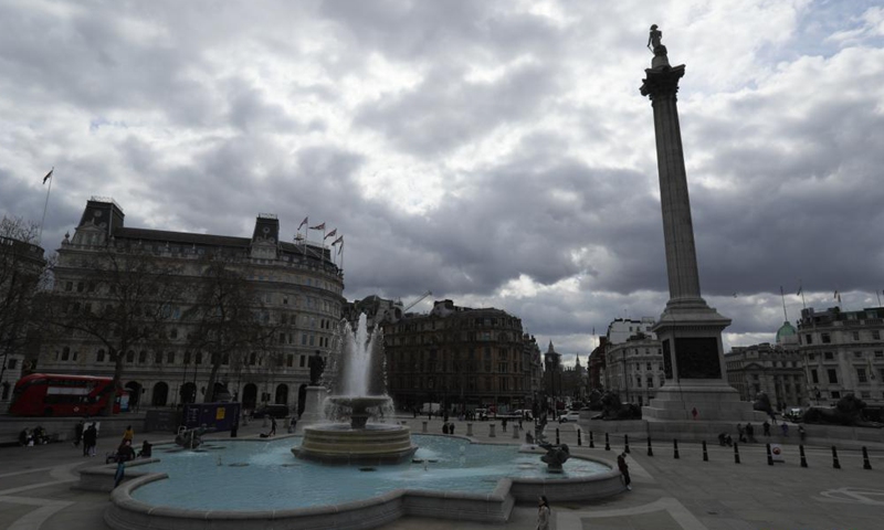 People walk through Trafalgar Square in London, Britain, on April 9, 2021. COVID-19 deaths in Europe surpassed the one million mark on Friday, reaching 1,001,313, according to the dashboard of the World Health Organization's Regional Office for Europe.Photo:Xinhua