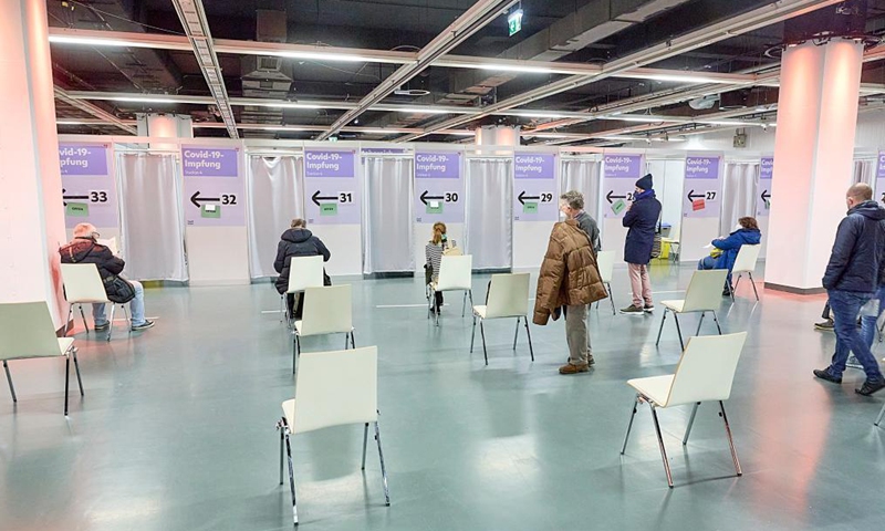 Photo taken on April 16, 2021 shows a view inside Austria's largest COVID-19 vaccination site at the Austria Center in Vienna, Austria.Photo:Xinhua