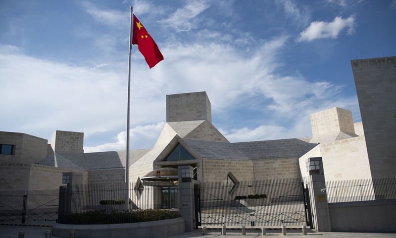 Photo taken on July 23, 2020 shows the frontal exterior of the Chinese Embassy in the United States, Washington, D.C., the United States.Photo:Xinhua