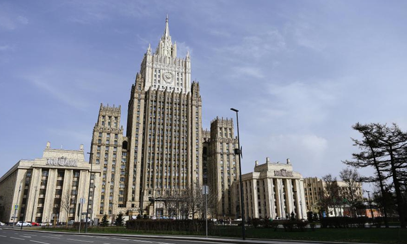 Photo taken on April 16, 2021 shows the Ministry of Foreign Affairs of Russia in Moscow.Photo:Xinhua