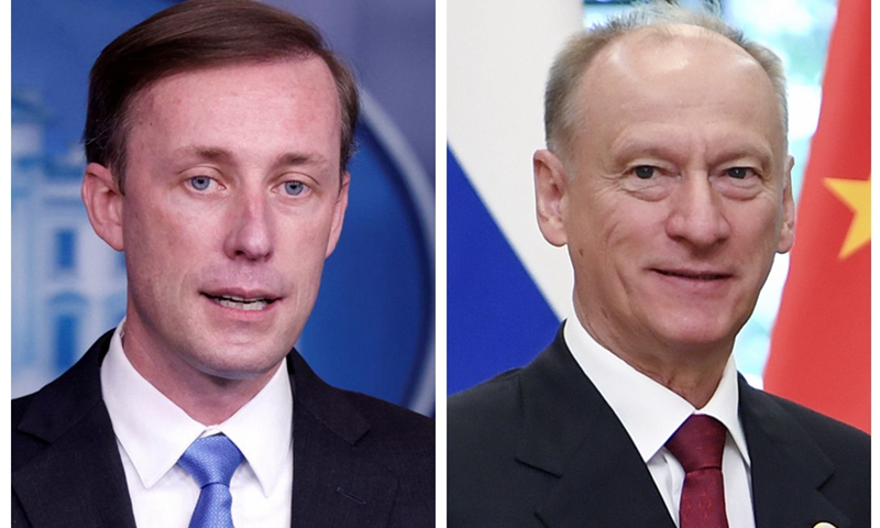 Combo photo shows U.S. National Security Adviser Jake Sullivan (L) and Russian Security Council Secretary Nikolai Patrushev on different occasions.(Photo: Xinhua)