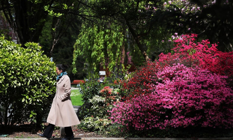 A woman walks at a park in Paris, France, on April 15, 2021.(Photo: Xinhua)