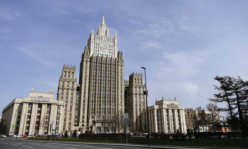 Photo taken on April 16, 2021 shows the Ministry of Foreign Affairs of Russia in Moscow.(Photo: Xinhua)