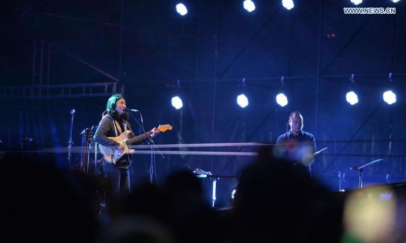 A band performs at the Strawberry Music Festival in Beijing, capital of China, May 2, 2021. The 2021 Strawberry Music Festival is held at Beijing Expo Park from May 2 to May 4. (Xinhua/Xiao Xiao)