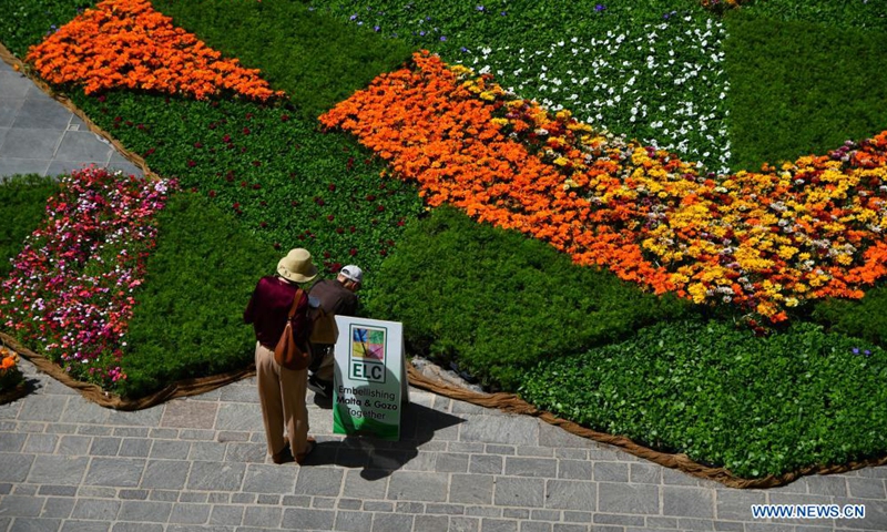 St. George's Square is decorated with flowers and plants during Valletta Green Festival in Valletta, capital of Malta, on May 7, 2021. The Valletta Green Festival was launched on Friday with this year's theme of zero pollution.Photo:Xinhua