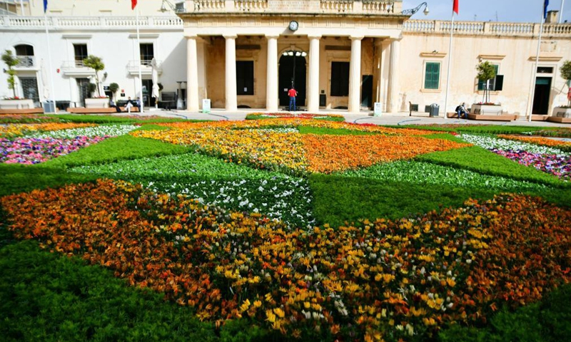 St. George's Square is decorated with flowers and plants during Valletta Green Festival in Valletta, capital of Malta, on May 7, 2021. The Valletta Green Festival was launched on Friday with this year's theme of zero pollution.Photo:Xinhua