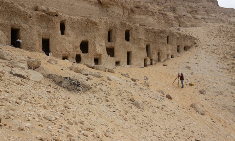 Photo taken on May 11, 2021 shows the archeological site of stone tombs on a mountain area in province of Sohag, Egypt. (Photo: Xinhua)