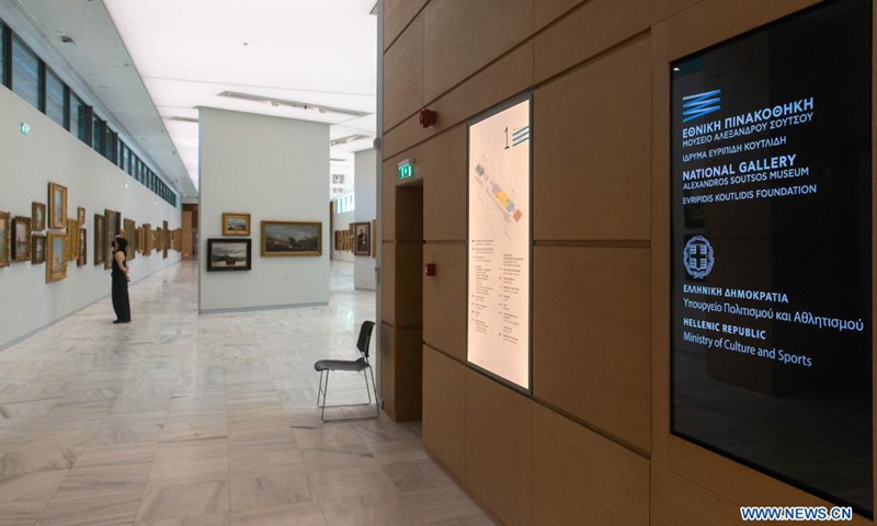 People visit the National Gallery in Athens, Greece, on May 14, 2021. All the museums in Greece reopened for the public on Friday as the strict measures against COVID-19 are lifted.Photo:Xinhua