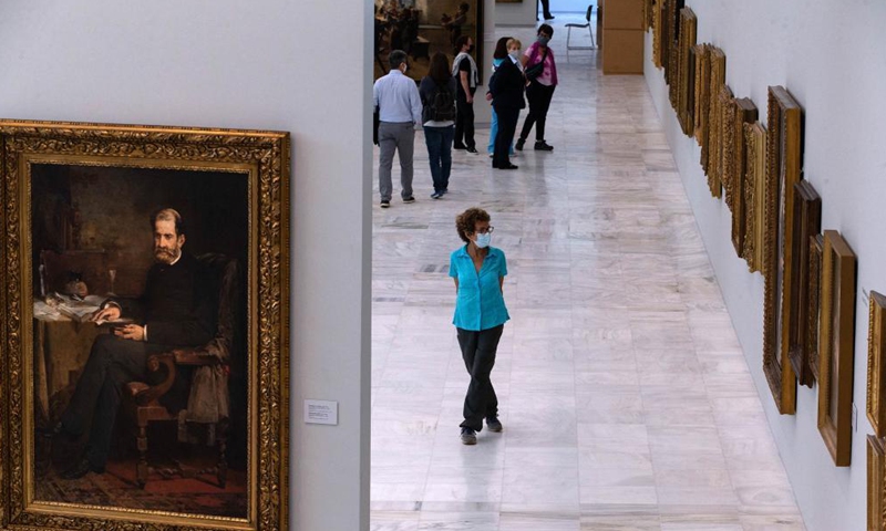 People visit the National Gallery in Athens, Greece, on May 14, 2021. All the museums in Greece reopened for the public on Friday as the strict measures against COVID-19 are lifted.Photo:Xinhua