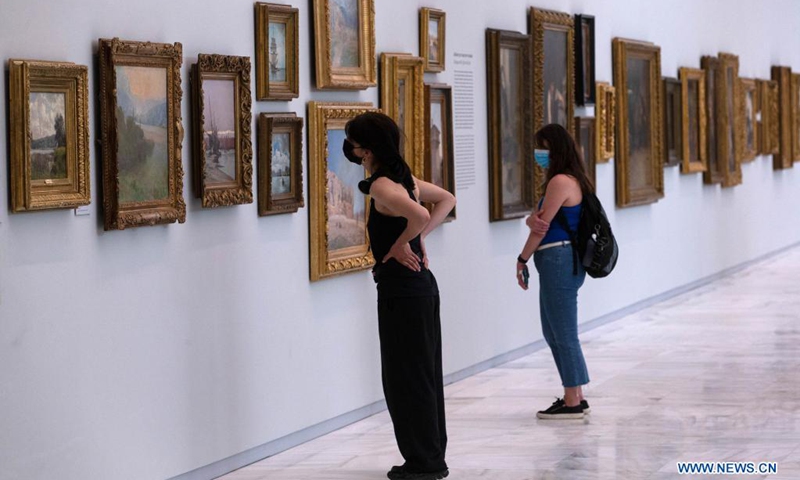 People visit the National Gallery in Athens, Greece, on May 14, 2021. All the museums in Greece reopened for the public on Friday as the strict measures against COVID-19 are lifted.Photo:Xinhua