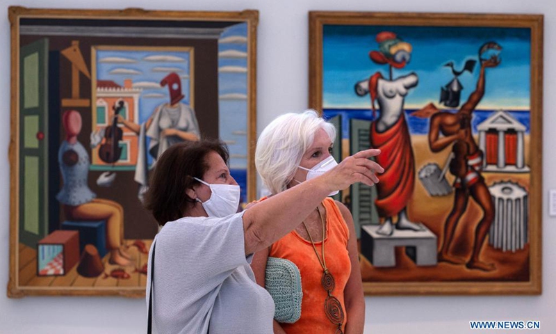 People visit the National Gallery in Athens, Greece, on May 14, 2021. All the museums in Greece reopened for the public on Friday as the strict measures against COVID-19 are lifted.Photo:Xinhua