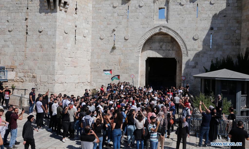 Palestinians protest outside Jerusalem's Old City, on May 18, 2021.(Photo:Xinhua)
