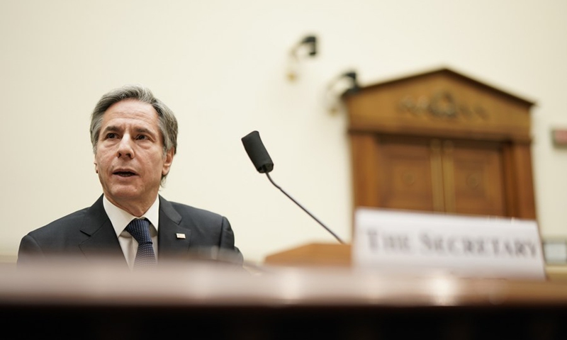 U.S. Secretary of State Antony Blinken testifies before U.S. House Committee on Foreign Affairs on Capitol Hill in Washington, D.C., on March 10, 2021.(Photo: Xinhua)