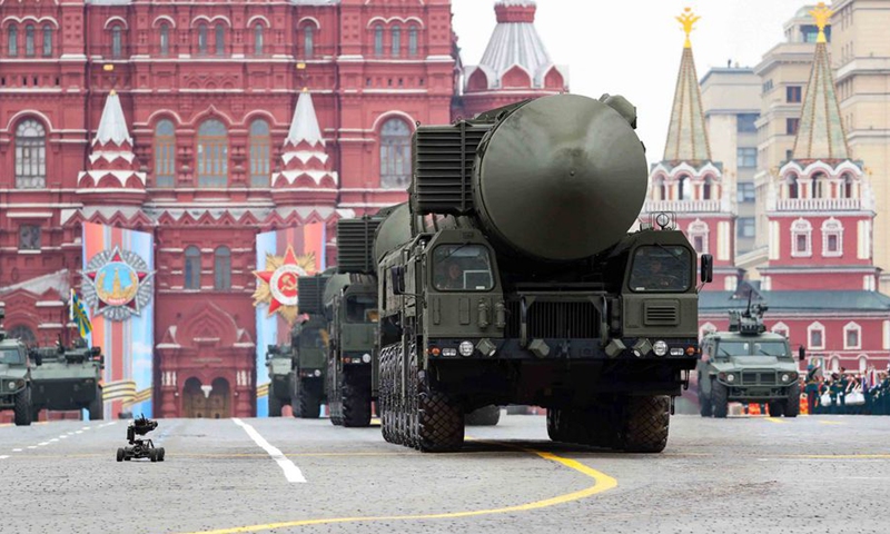 Russian RS-24 Yars intercontinental ballistic missile systems are seen on the Red Square for the Victory Day parade in Moscow, Russia, May 9, 2019.(Photo: Xinhua)