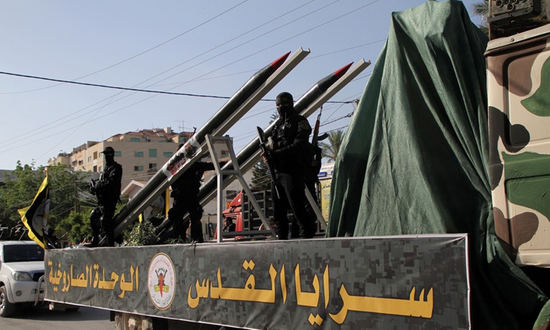 The Saraya al-Quds brigades show off its rockets mounted on trucks, in Gaza City, on May 29, 2021.(Photo: Xinhua)