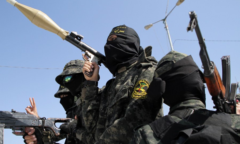 Members of Saraya al-Quds brigades take part in a military parade in Gaza City, on May 29, 2021.(Photo: Xinhua)