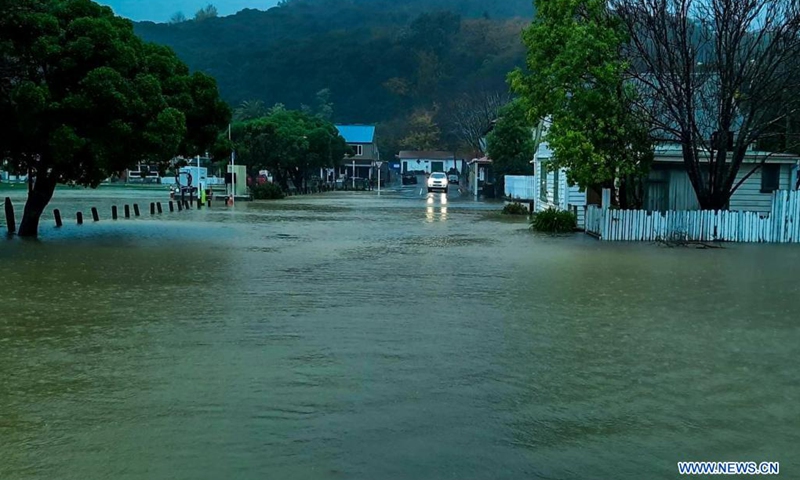 Photo taken on May 31, 2021 shows a flooded road in Christchurch, New Zealand. Downpours and floods that forecasters said could be one-in-a-hundred-year continued to hit New Zealand's South Island on Monday after a whole day and night's persistent and heavy rain that started on Sunday. (Photo: Xinhua)