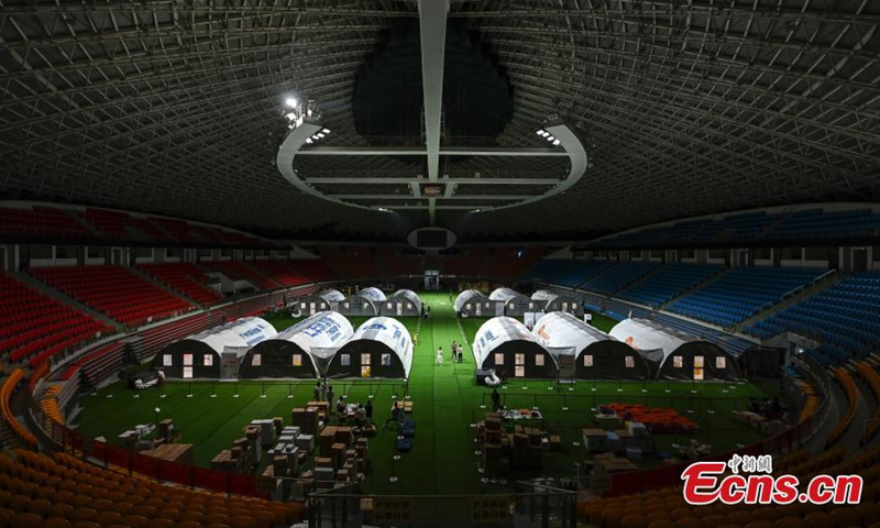 Four groups of temporary air-inflated mobile COVID-19 test laboratories, known as the Falcon labs in Guangzhou Gymnasium, are put into operation, Guangzhou, capital city of south China's Guangdong Province, June 3, 2021. The labs will be able to test 120,000 samples a day.Photo:China News Service