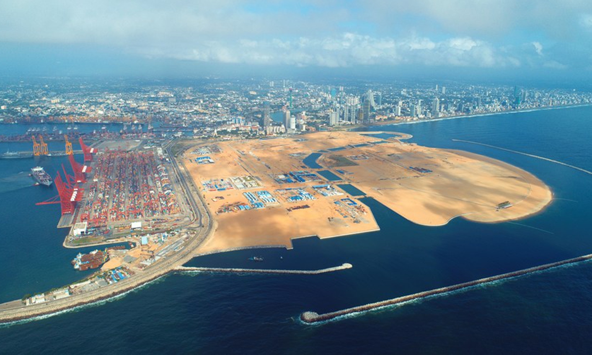 Aerial photo taken on Sept. 23, 2020 shows a view of the construction site of the Colombo Port City in Colombo, Sri Lanka. (China's CHEC Port City Colombo (Pvt) Ltd./Handout via Xinhua)
