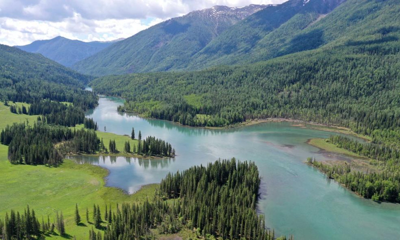 Aerial photo taken on June 10, 2021 shows the scenery at the Kanas scenic area of Altay, northwest China's Xinjiang Uygur Autonomous Region.   Photo: Xinhua