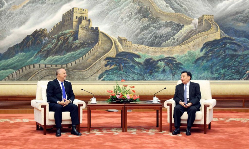 Wang Chen, a member of the Political Bureau of the Communist Party of China Central Committee and vice chairman of the National People's Congress (NPC) Standing Committee, meets with the Cuban ambassador to China Carlos Miguel Pereira in Beijing, capital of China, June 11, 2021. Photo:Xinhua