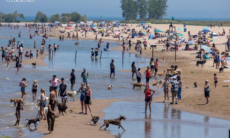 People enjoy themselves at the Montrose Beach in Chicago, the United States, on June 11, 2021. U.S. Midwest state of Illinois, including the country's third largest city of Chicago, fully reopened on Friday amid jitters. Photo: Xinhua
