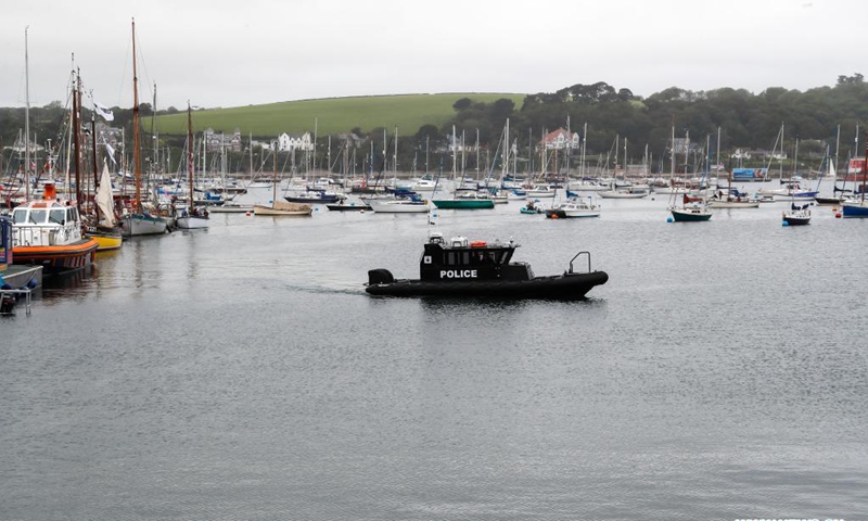 A police boat patrols in Falmouth, Cornwall, Britain, on June 11, 2021. The first in-person G7 summit kicked off on Friday in Britain's southwestern resort of Carbis Bay, Cornwall, in almost two years. Photo:Xinhua