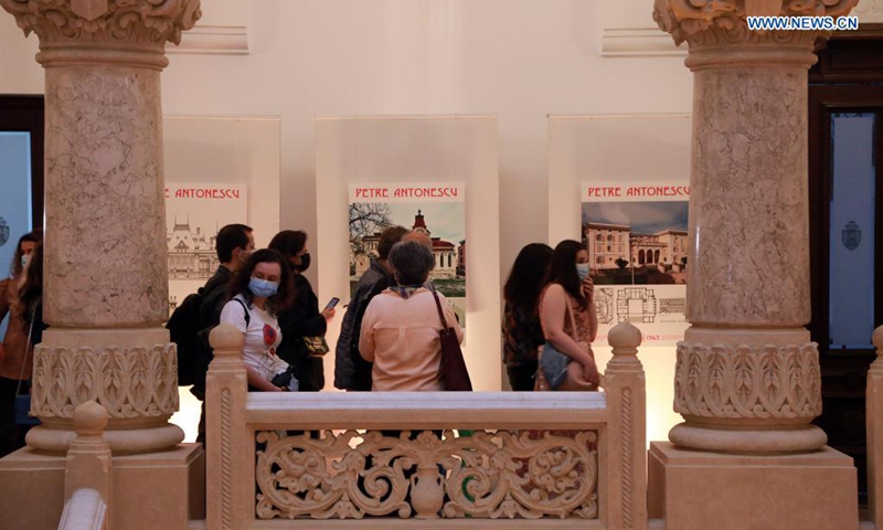 People visit the Bucharest City Hall as part of the European Night of Museums cultural initiative in Bucharest, Romania, on June 12, 2021. (Photo by Gabriel Petrescu/Xinhua)