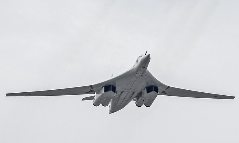 A strategic bomber Tu-160 is seen during the Victory Air Parade in Moscow, Russia, May 9, 2020.(Photo: Xinhua)