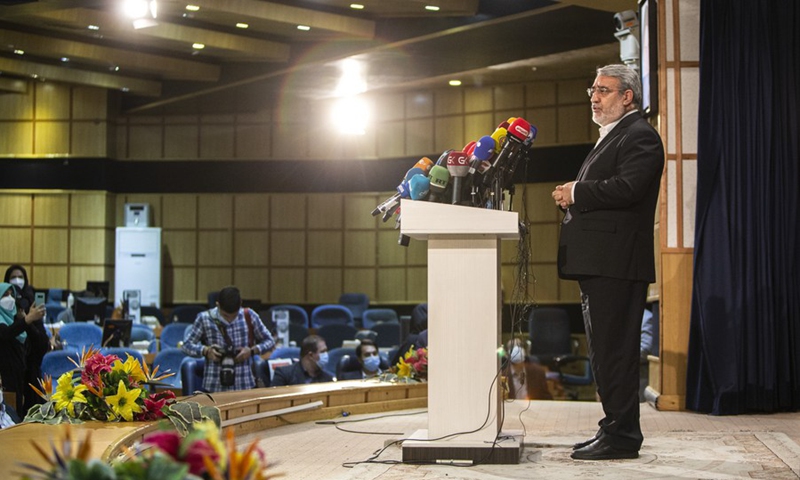 Iranian Interior Minister Abdolreza Rahmani Fazli announces the final result of the presidential election during a press conference in Tehran, Iran, June 19, 2021.(Photo: Xinhua)