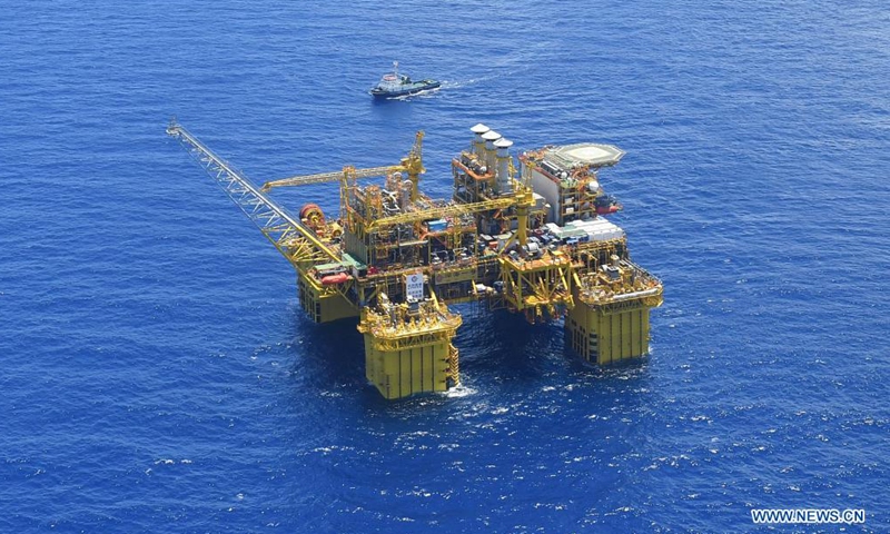 Photo taken on May 12, 2021 shows the Deep Sea No.1 deep-water gas field, 150 kilometers off the city of Sanya in south China's Hainan Province. Deep Sea No.1, China's first self-operated 1,500-meter deep-water gas field, started production on Friday, according to the China National Offshore Oil Corporation (CNOOC).Photo:Xinhua