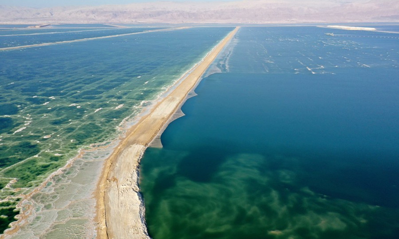 An aerial view of the southern part of Dead Sea near the Neve Zohar resort, Israel, on June 17, 2021.(Photo: Xinhua)