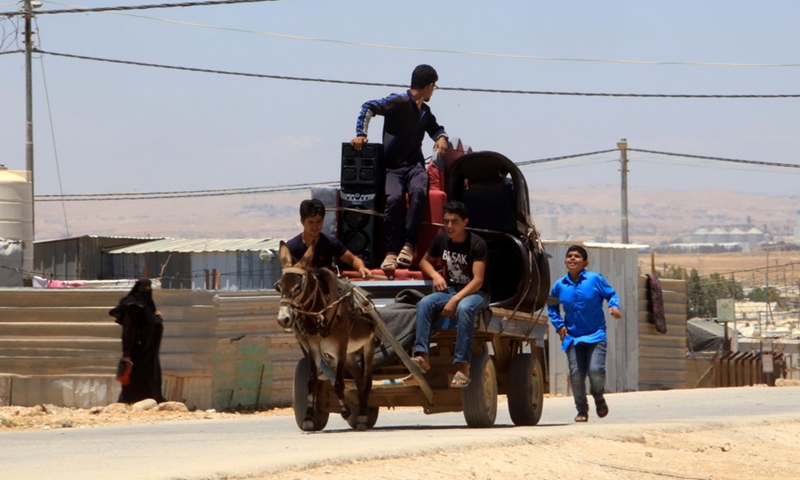 Syrian refugees are seen at the Zaatari refugee camp, Jordan, on June 17, 2021.(Photo: Xinhua)