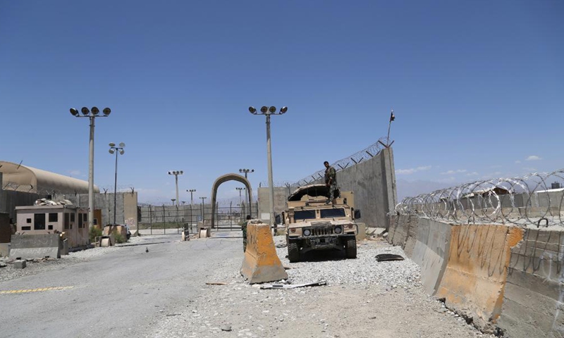 Photo taken on July 2, 2021 shows the gate of Bagram Airfield after all U.S. and NATO forces evacuated in Parwan province, eastern Afghanistan. All U.S. and NATO forces in Afghanistan have evacuated the Bagram Airfield near the Afghan capital Kabul, handing over the largest coalition base to the Afghan government troops, a spokesperson of the Afghan Defense Ministry confirmed on Friday.Photo:Xinhua